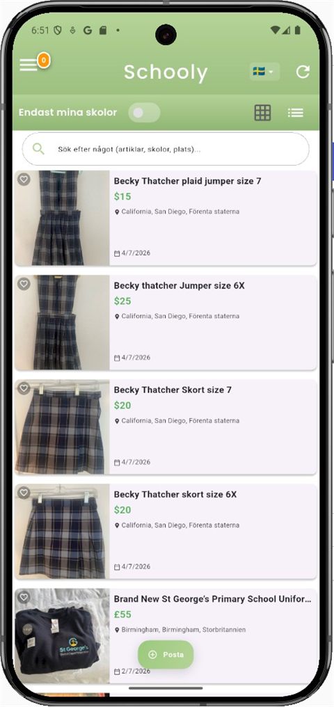 Schooly app in Swedish